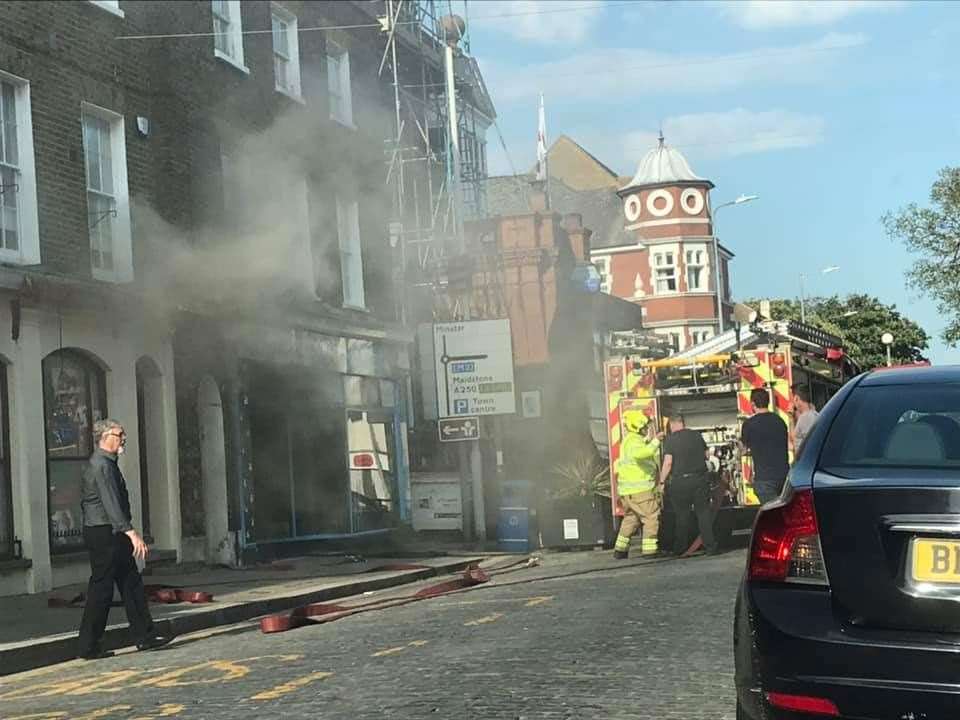 Firefighters tackling the blaze at the Cuddles and Bubbles pet shop in Sheerness in May 2020 Picture: Jamie Norris