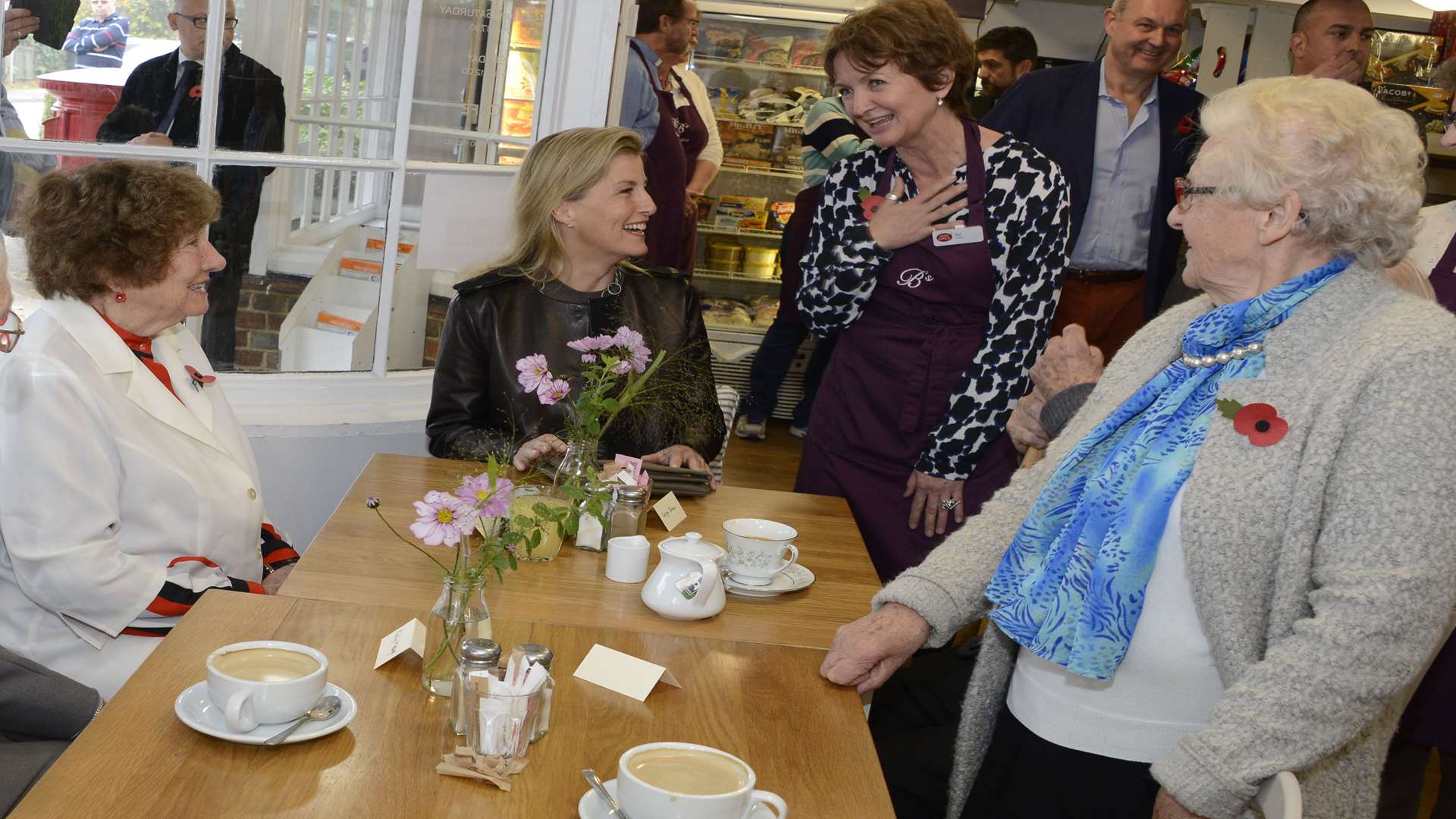 Sophie takes tea with staff and volunteers at Benenden village shop