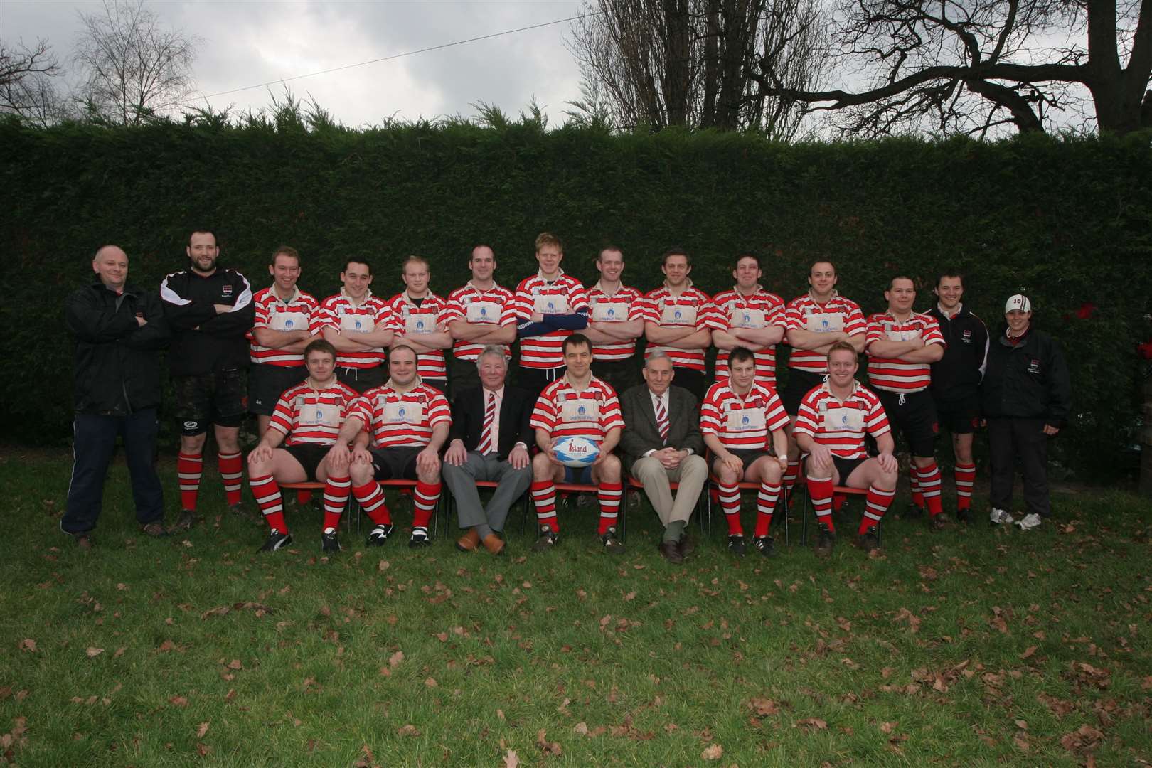 A Maidstone RFC team picture from 2005, with Ray Vale, than club president, sitting to the right of team captain John Sergeant
