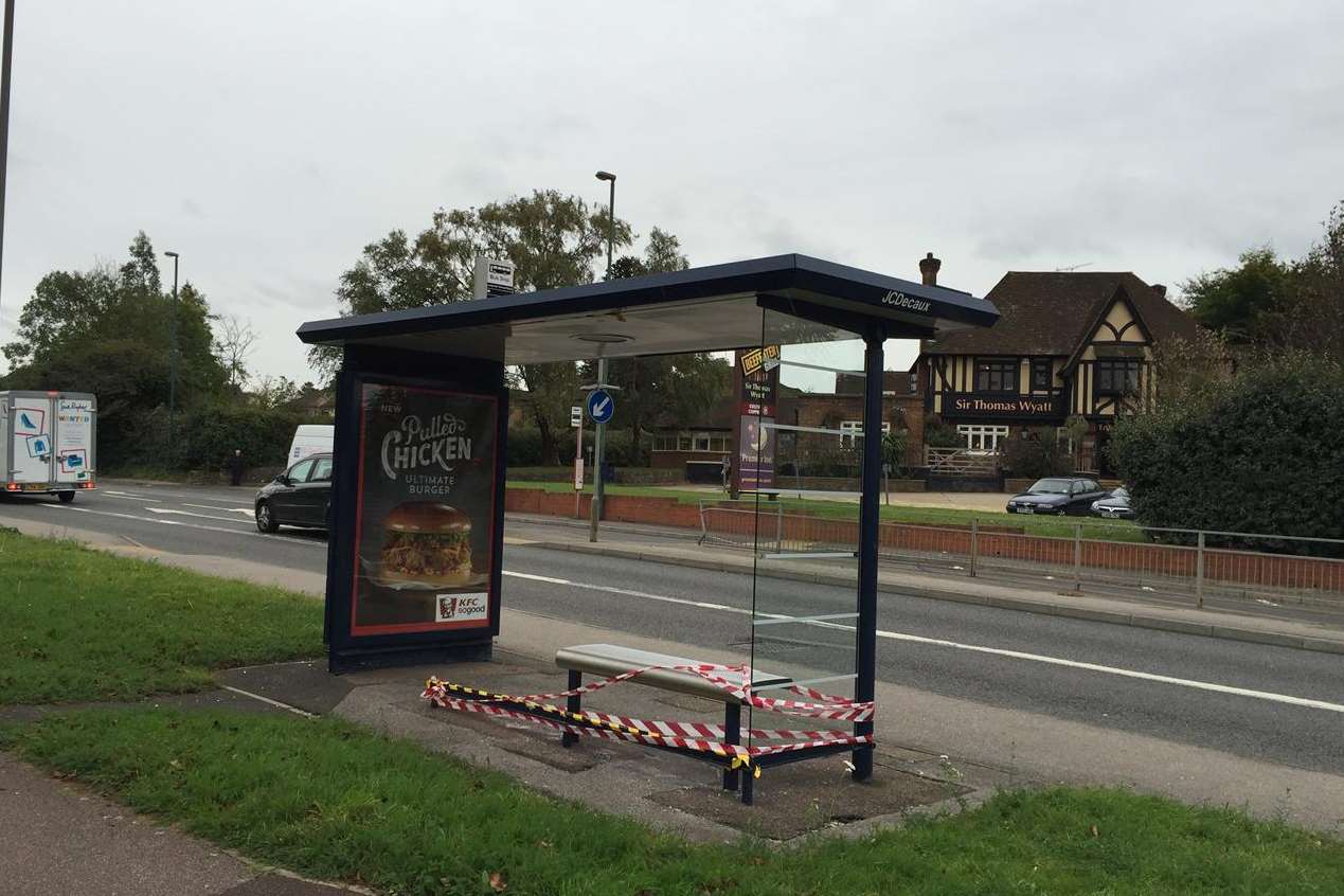 The glass was shattered at a bus stop in London Road, Allington, opposite Sir Thomas Wyatt Beefeater Grill and Premier Inn.