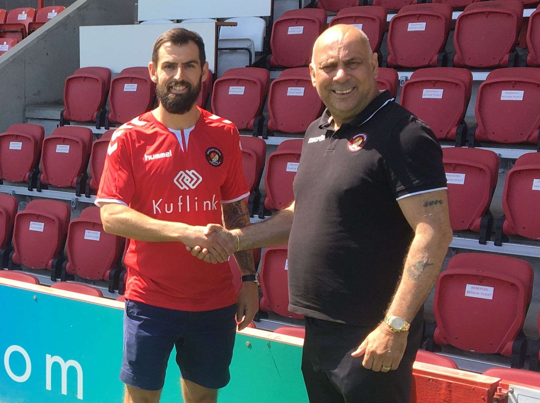 New signing Alex Lawless with Ebbsfleet manager Garry Hill