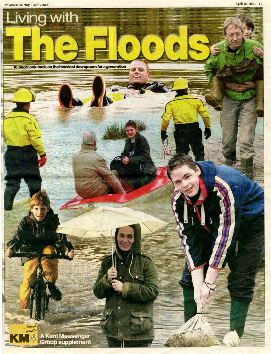 The front cover of the Kent Messenger's special supplement, Living with The Floods, published in April 2001
