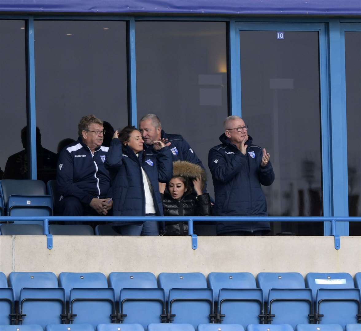 Chairman Paul Scally applauds third goal at Priestfield Picture: Barry Goodwin