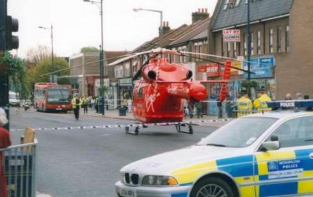 The helicoper lands in the high street. Picture: PAUL EVANS