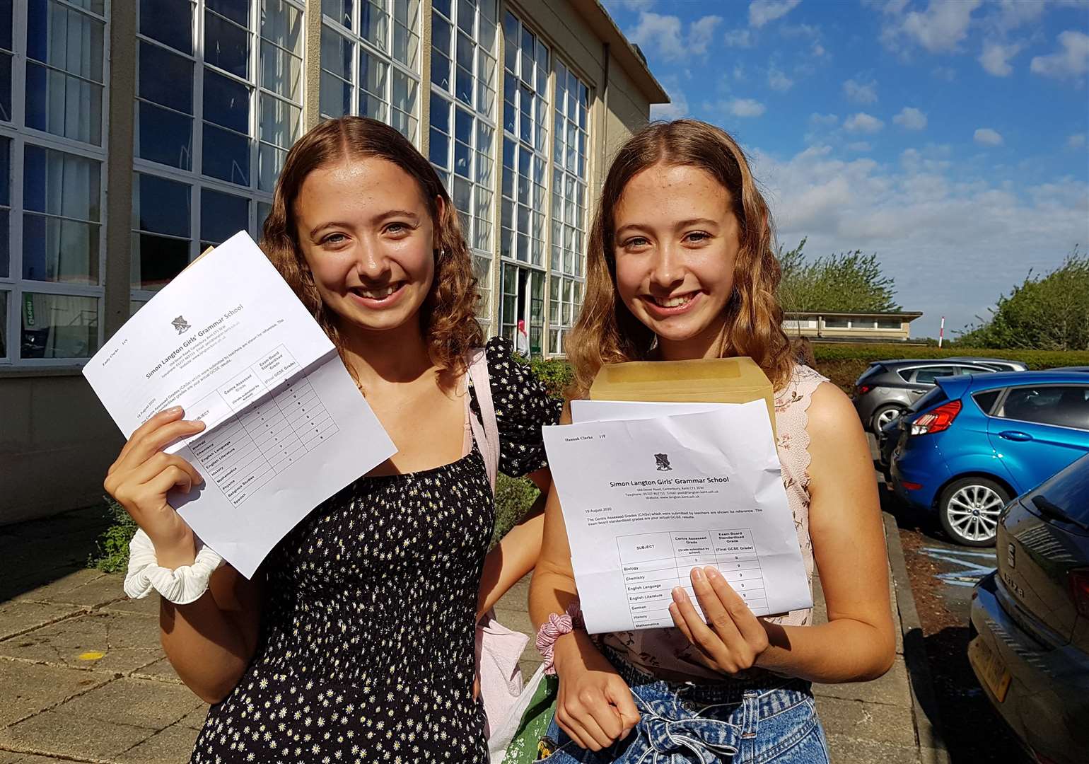 Left to right: Twins Emilyand Hannah Clarke from Langton Girls School getting their results