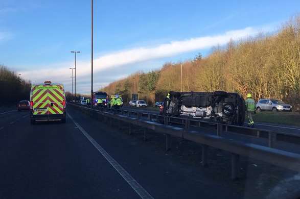 A van has overturned on the Wainscott bypass. Picture: Gareth Cairns