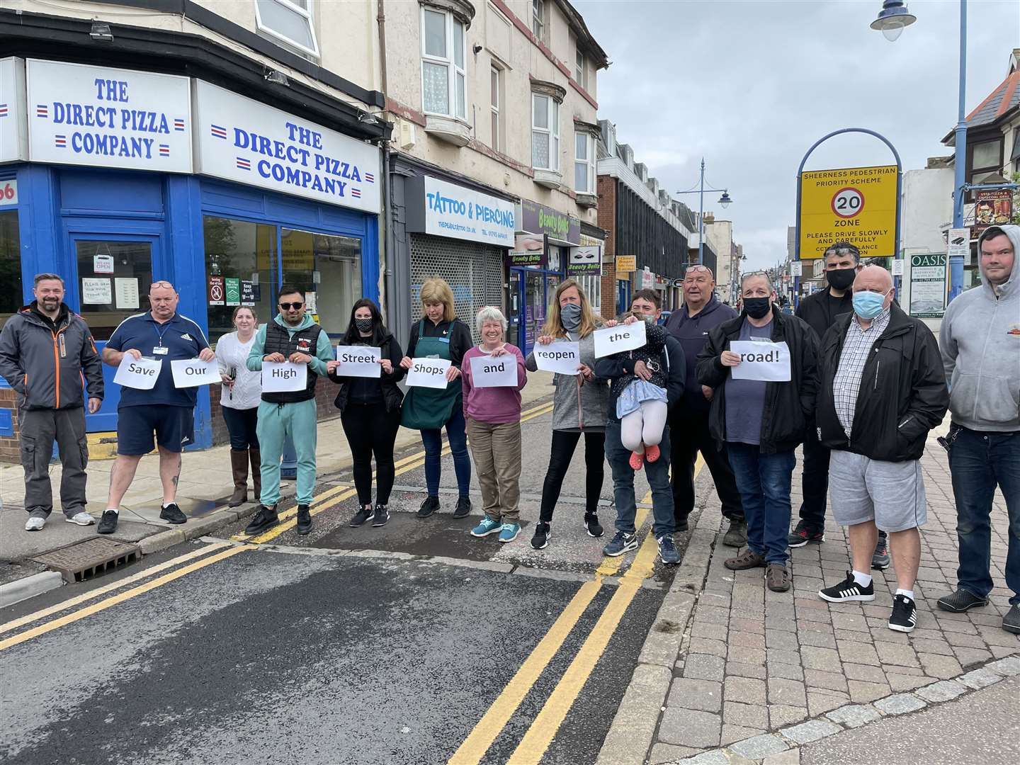 Fed-up shopkeepers staged a peaceful protest in Sheerness High Street at 10am on Monday, May 17 2021 against the town's pedestrianisation scheme. Police attended. Picture: Chloe Holmwood (47265479)