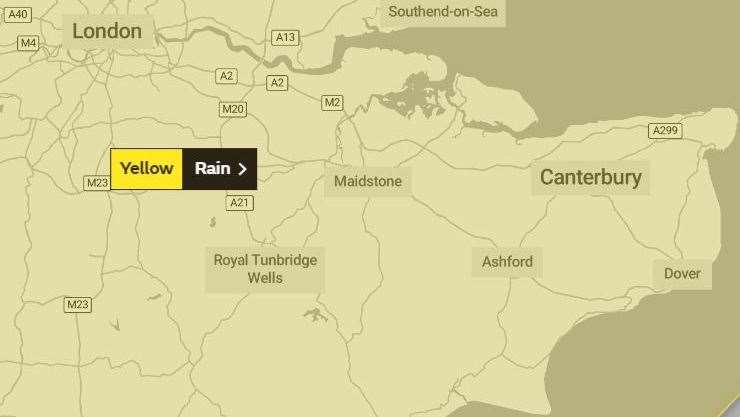 The weather warning covers the whole of Kent