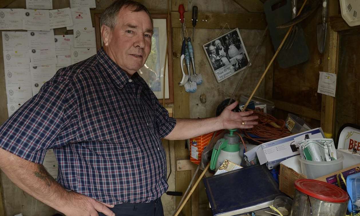 Warwick Stevens at his allotment shed