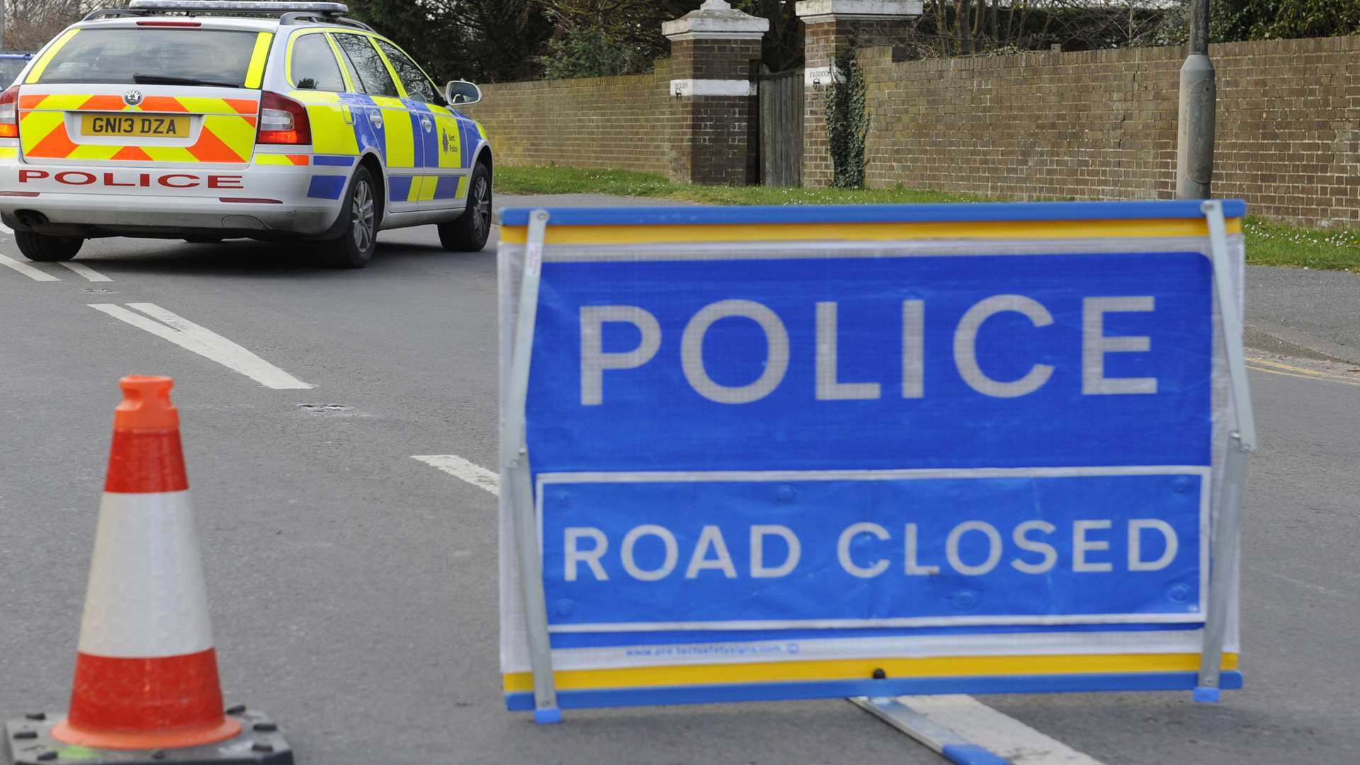 The road is closed while officers deal with the accident. Stock image