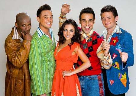 The cast of Boogie Nights, from left, Andy Abraham, Gareth Gates, Louisa Lytton, Chico and Shane Richie Jr