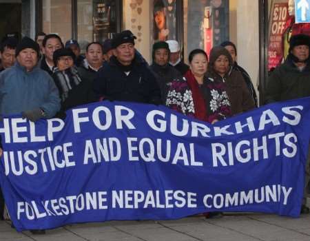 Former Gurkhas protest in Folkestone in February.