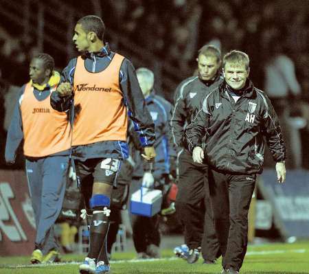 Andy Hessenthaler heads towards the dressing at half-time during the defeat to Wycombe