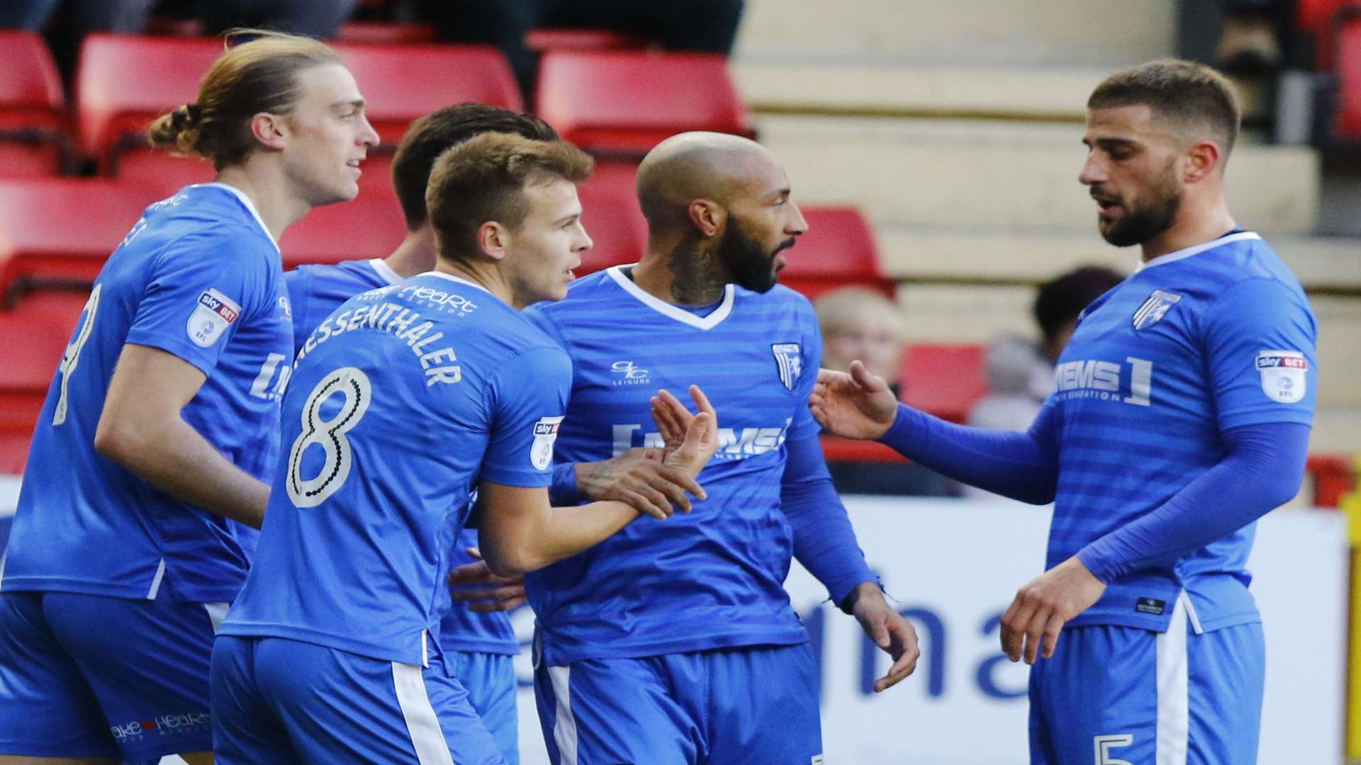 Celebrations after Josh Parker's 11th-minute opener Picture: Andy Jones