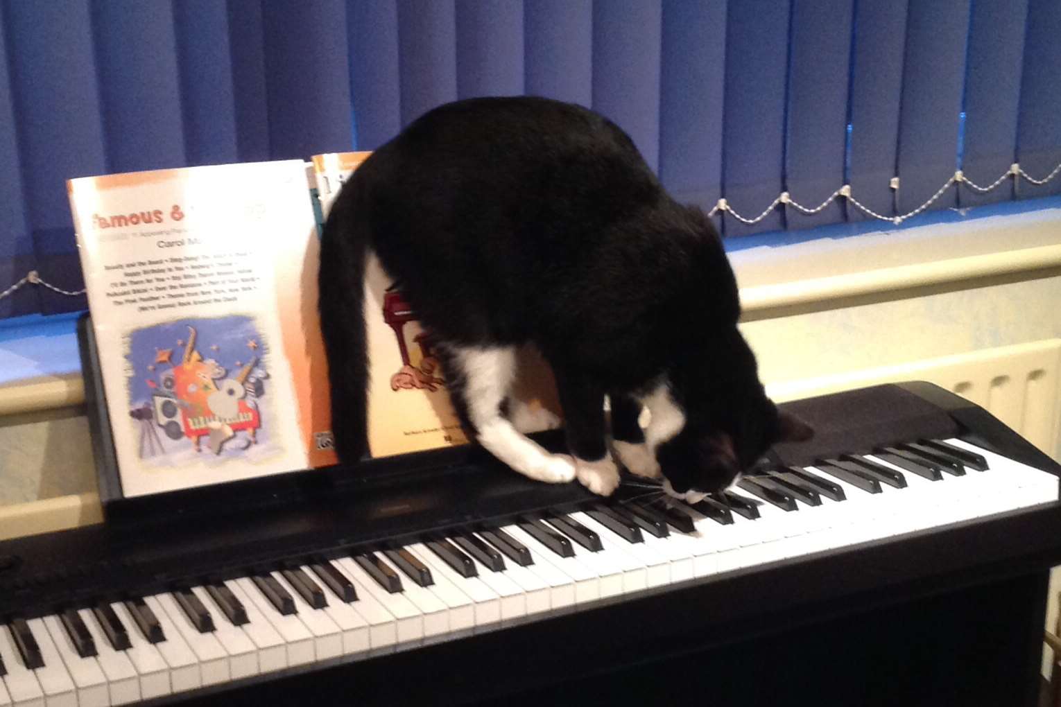 George tinkles the ivories at his new home