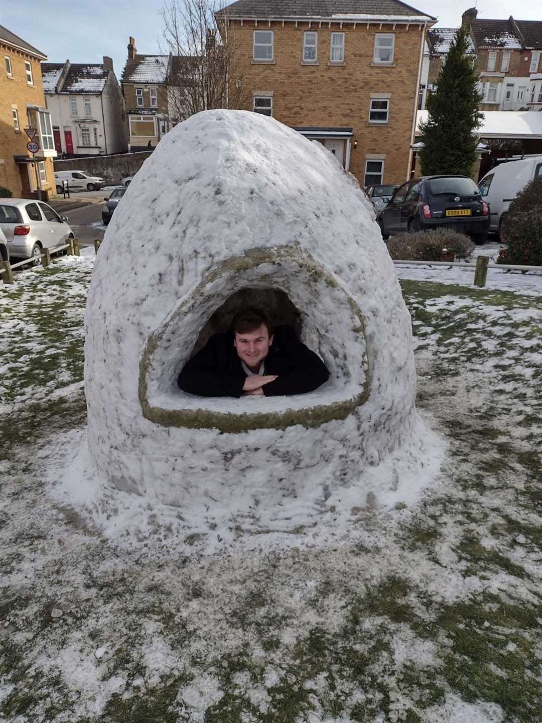 Miroslav Pekalev built this igloo for the local community to enjoy