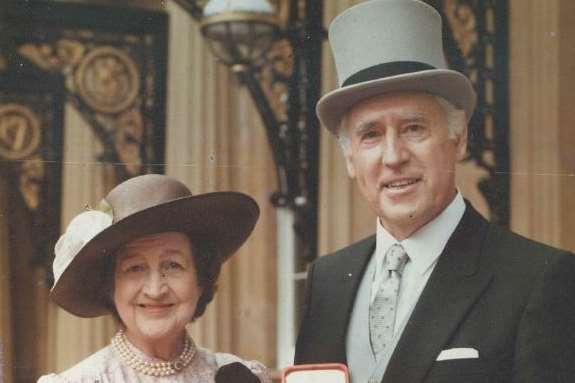 Lady Margaret Crouch and her husband Sir David on the day of his knighthood in 1987