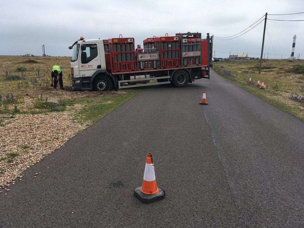 The lorry became wedged on the Dungeness estate. Picture Owen Leyshon (13061830)