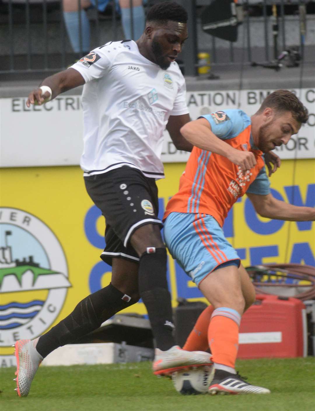 Dover's Inih Effong puts the Halifax defence under pressure Picture:Chris Davey