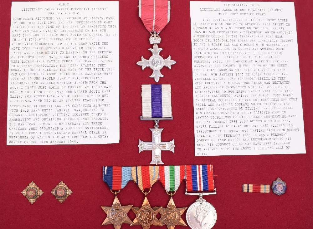 Lt Riccomini's medals, letters and forged identity documents were sold for almost £10,000