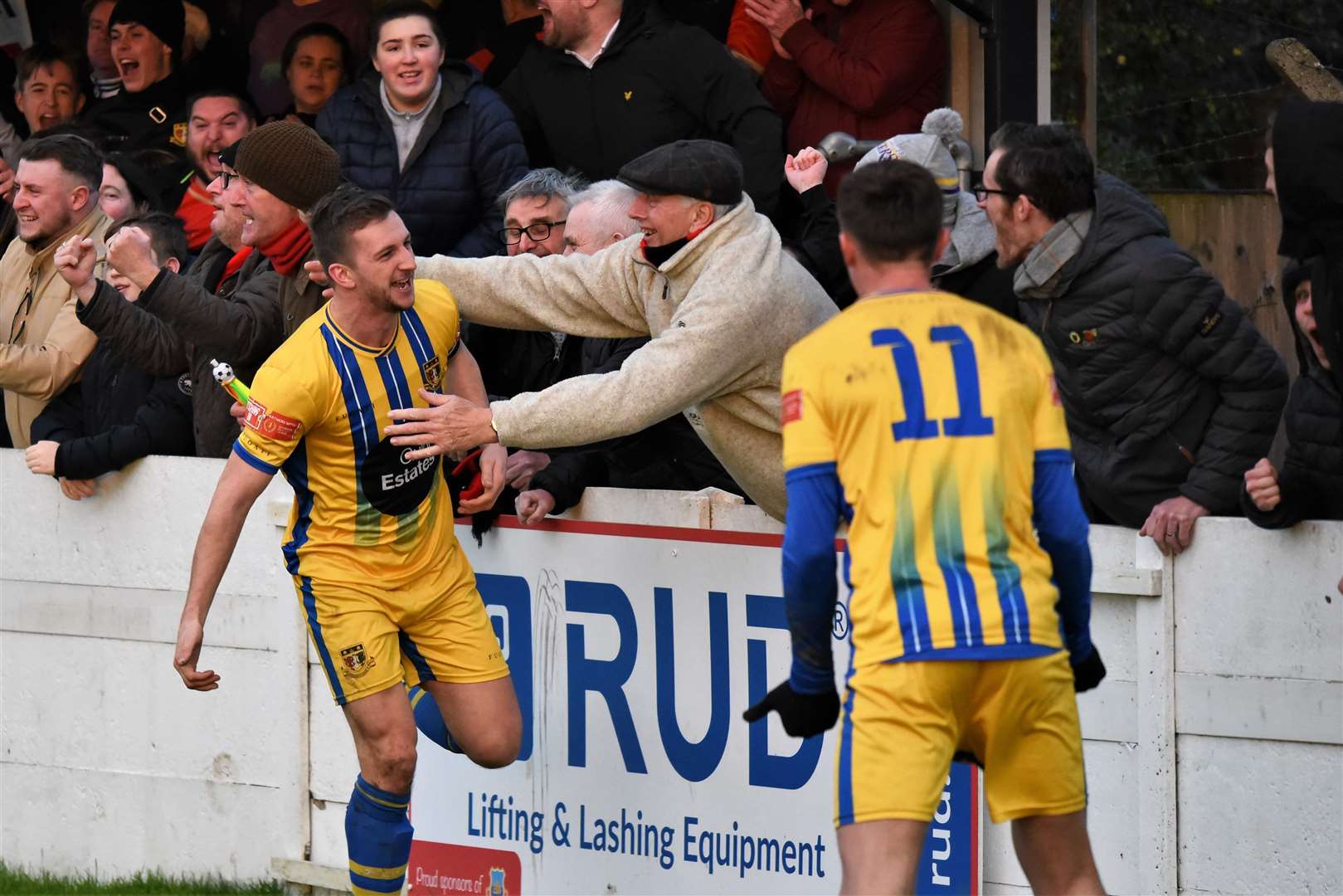Kane Rowland celebrates his goal as Sittingbourne take the lead at Whitstable Picture: Ken Medwyn