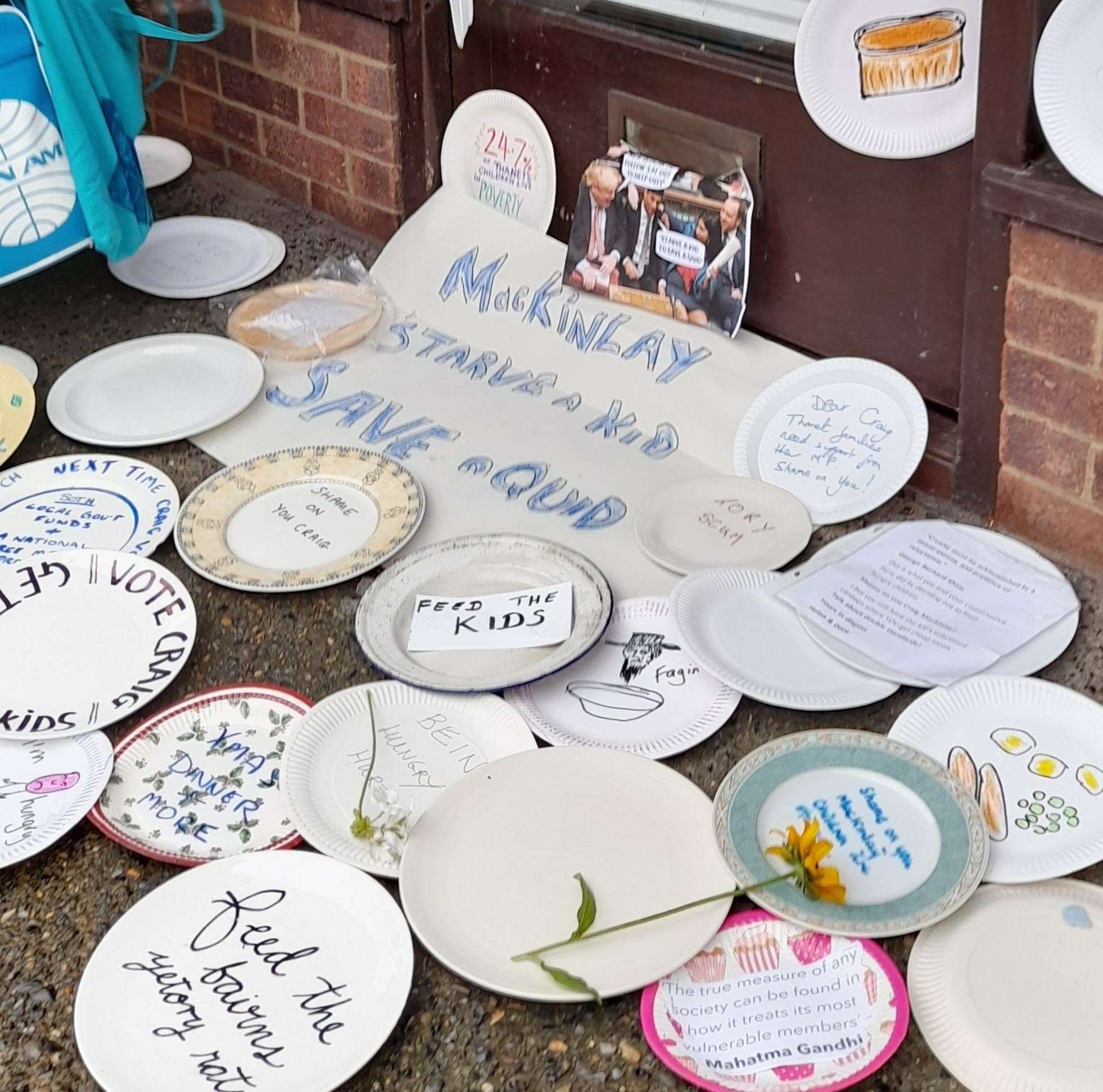More than 80 plates were laid outside the MP's office in Broadstairs