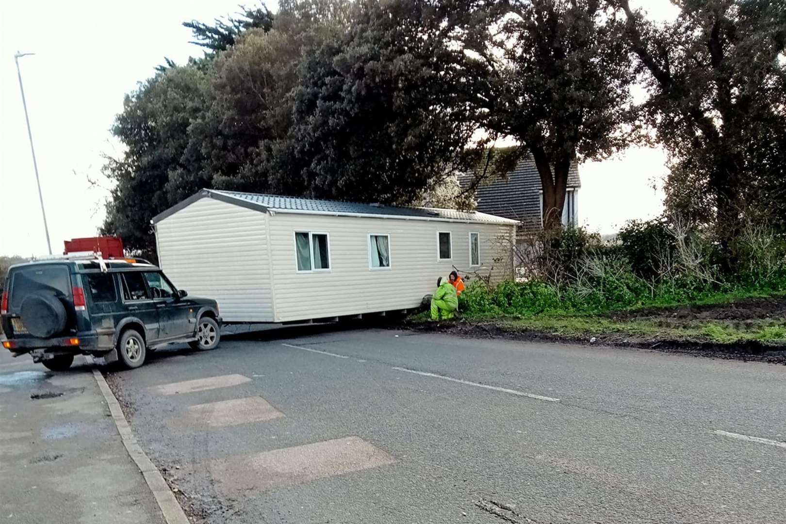 A caravan blocked Northdown Park Road in Broadstairs. Picture: Caroline Smith