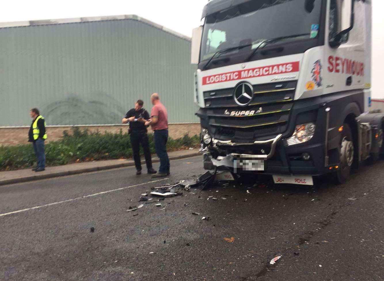 The crash has involved a lorry and a car
