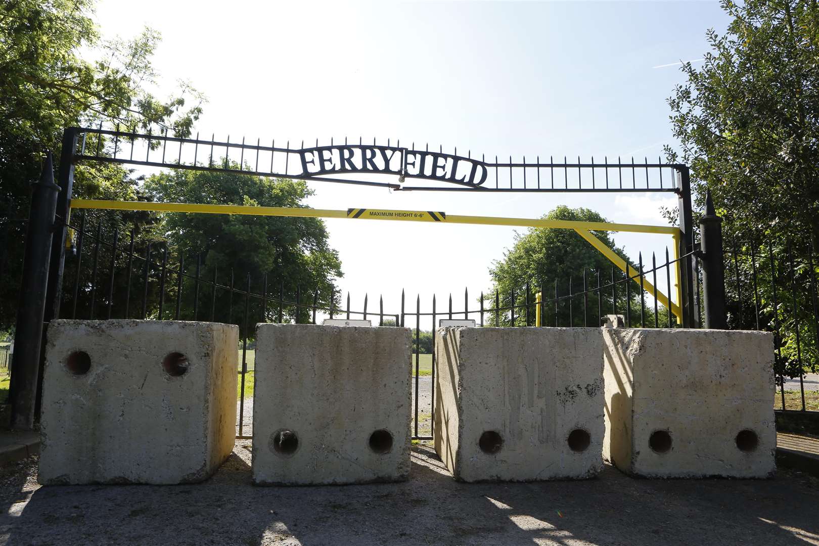 The huge concrete blocks were placed at the entrance to the rec