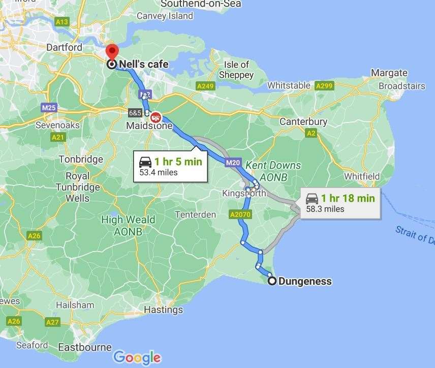 The ride for respect route from Nell's Cafe in Gravesend to Dungeness (47663782)