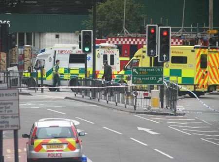 The emergency services responding after the bombs went off. Picture: ANTHONY WRIGHT