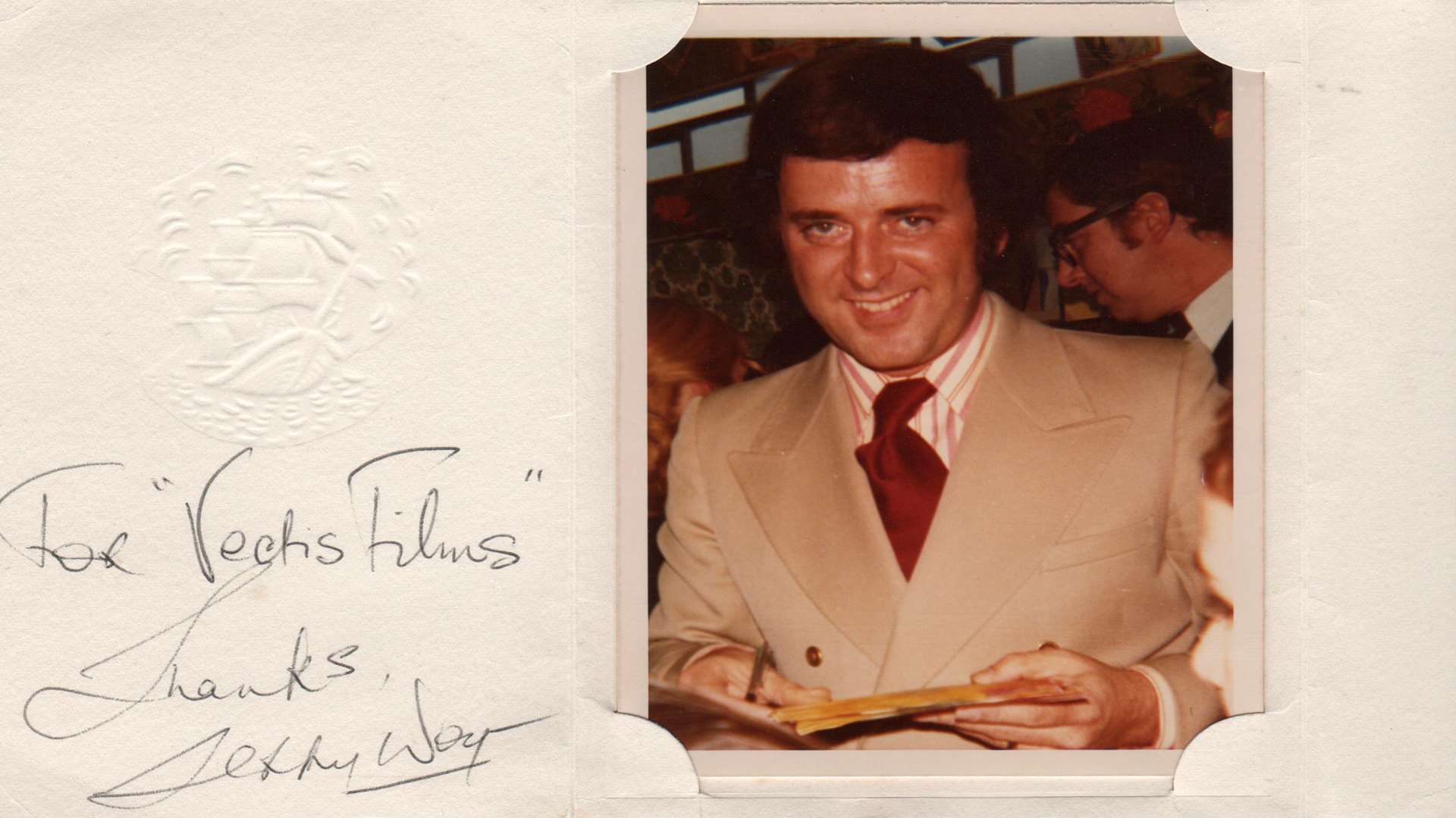 David Pickett's signed souvenir photo of Sir Terry, from 1972.