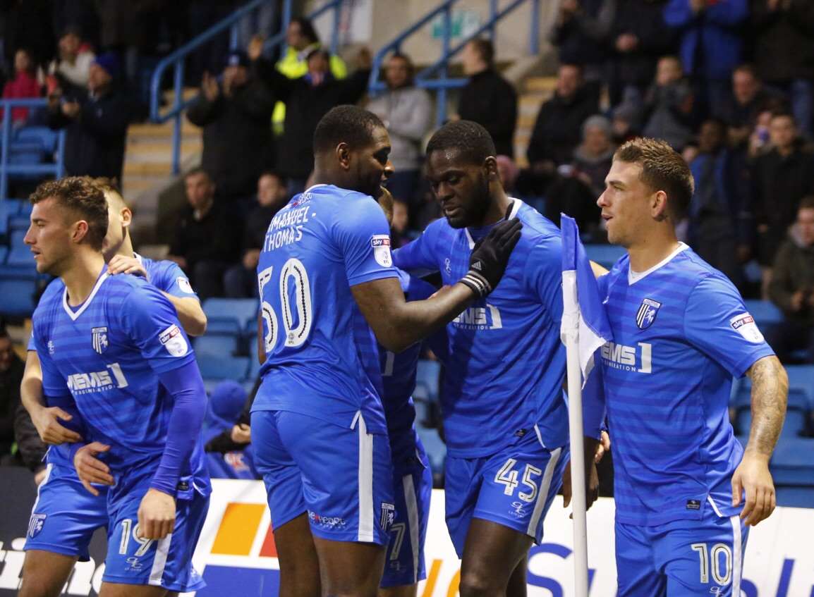 Frank Nouble has just given Gillingham the lead Picture: Andy Jones