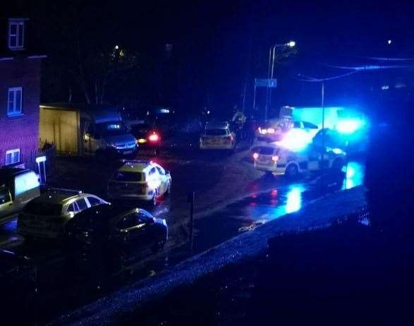 Police at the scene of the crash and arrest. Picture: Adrian Auzanneau