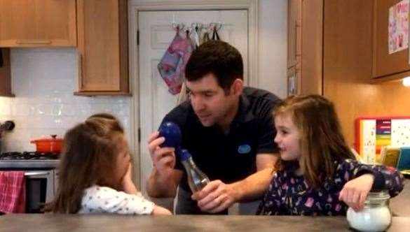 Paul from the Thames Water education team carries out a science experiment at home Photo: Youtube/Thames Water
