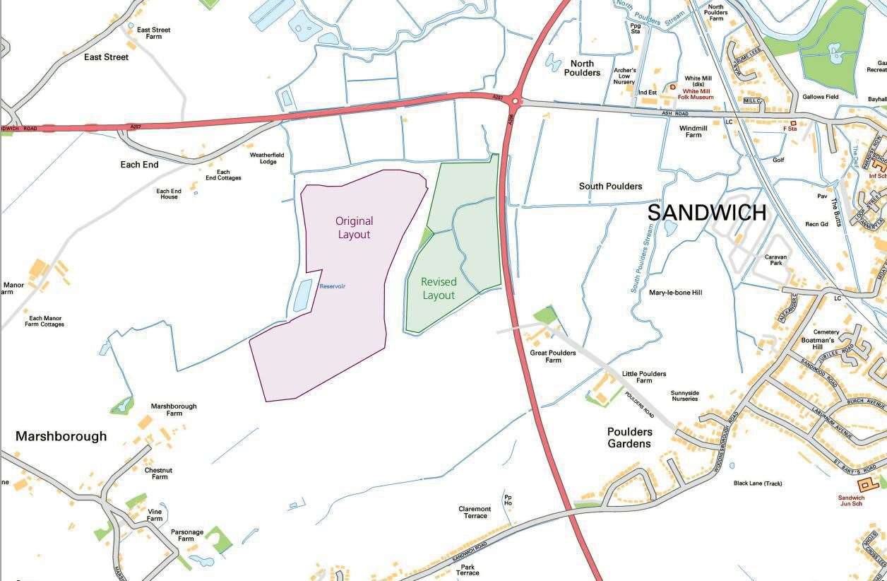 Map of the solar farm between Sandwich and Marshborough