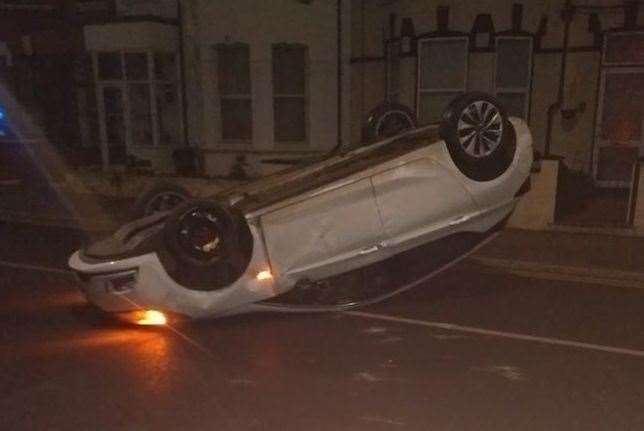 A car flipped in Margate. Picture: Andrew Ling