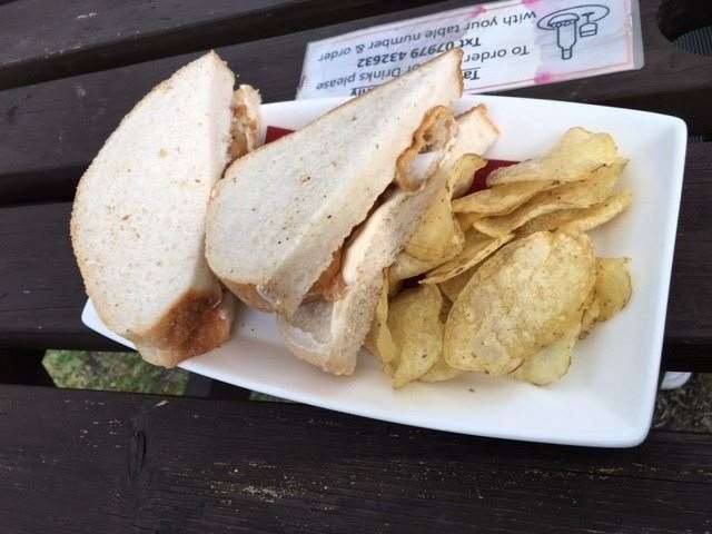 A slightly posher version of a fish finger sandwich, this one was made with goujons and came with a side serving of crisps.