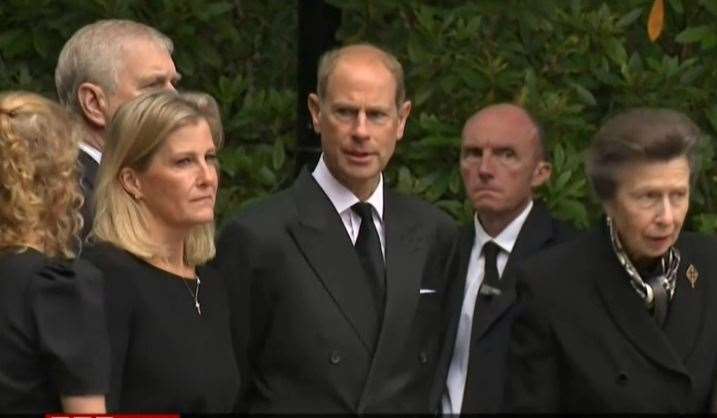 Sophie, Countess of Wessex, joins senior royals outside Balmoral this afternoon. Picture: BBC