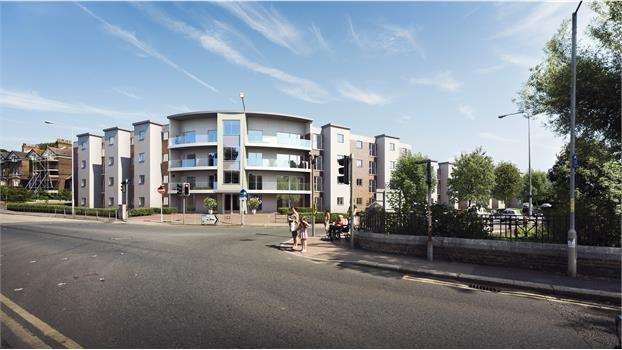 Artists's impression of the new flats planned at Charlton Green, as seen from Bridge Street.Picture: Dover District Council