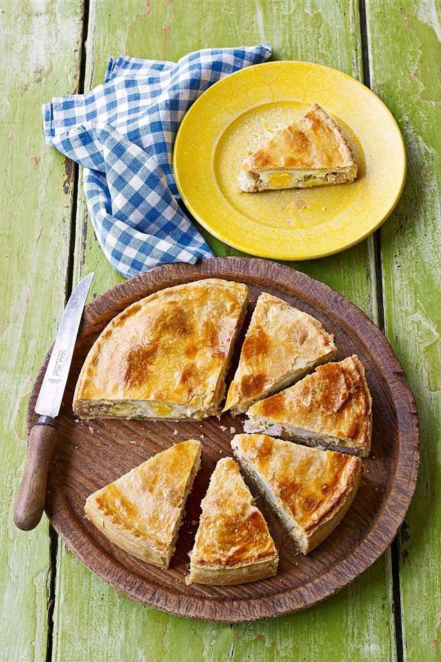 Bacon and egg pie, featured in Paul Hollywood's Pies & Puds
