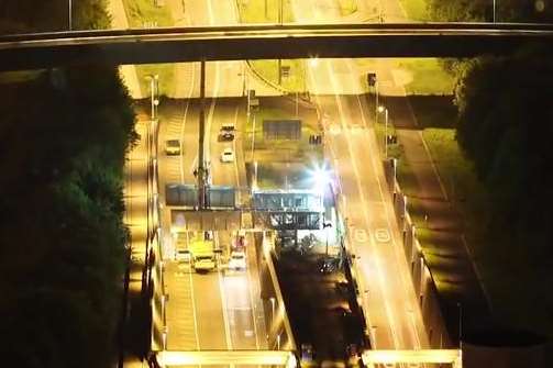 The footage depicts the first phase of the Dart Charge work which should save drive time when using the toll.