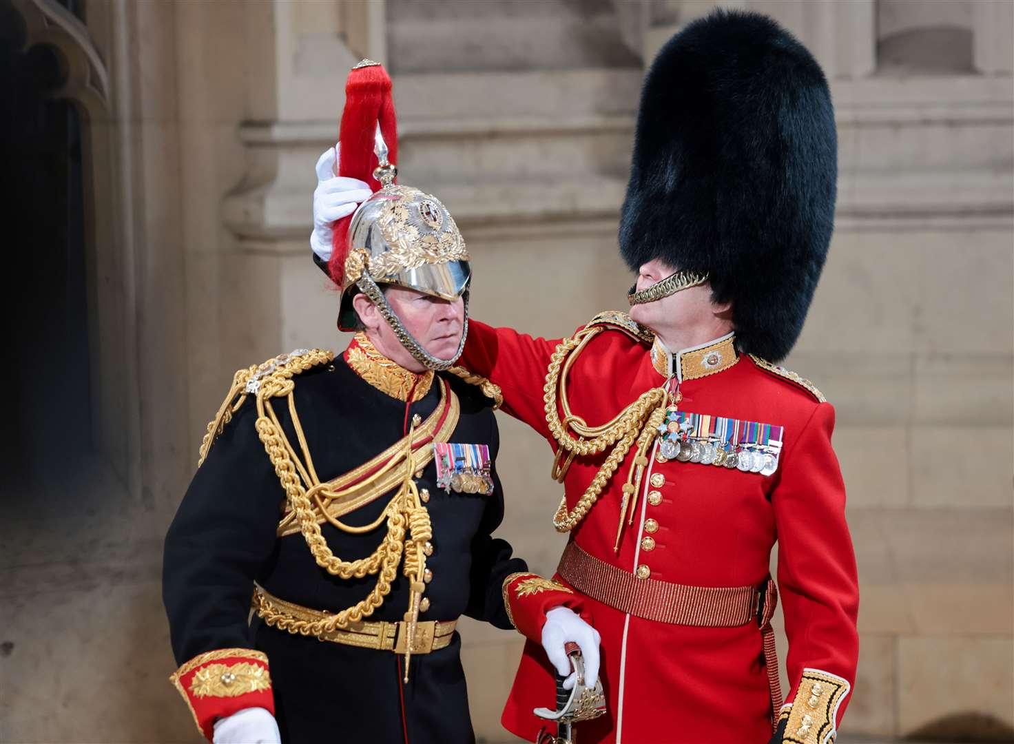 Members of the Household Cavalry at the Sovereign’s Entrance to the Palace of Westminster ahead of the State Opening of Parliament in the House of Lords (Chris Jackson/PA)