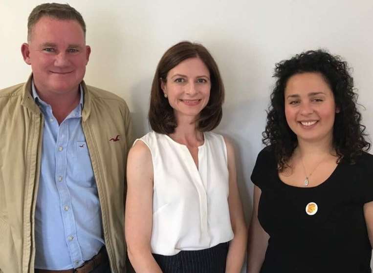 Fobo founder and chief executive Terry Cullen, MP Seema Kennedy, chair of the cross-party loneliness commission, and Fobo operations manager Nabila Afilal