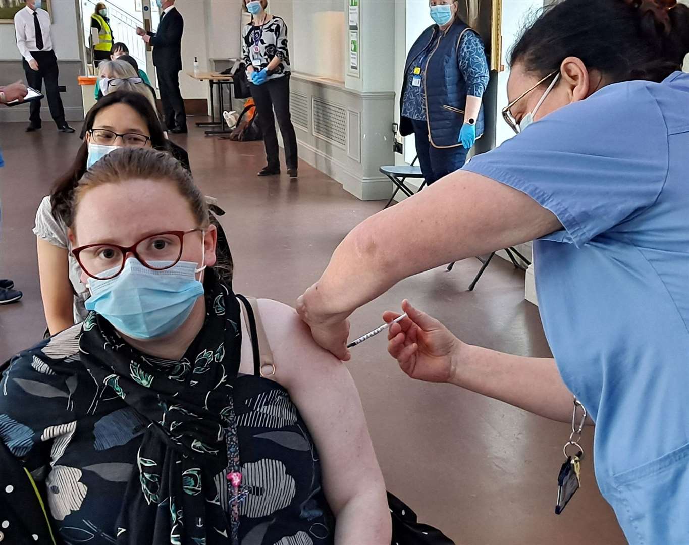 Sophie Hammond the first to get the jab, from Jenica Brezeneau. Picture:East Kent Hospitals University NHS Foundation Trust