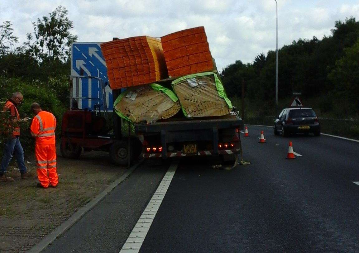 The wood lorry's load became unstable. Picture: Highways England