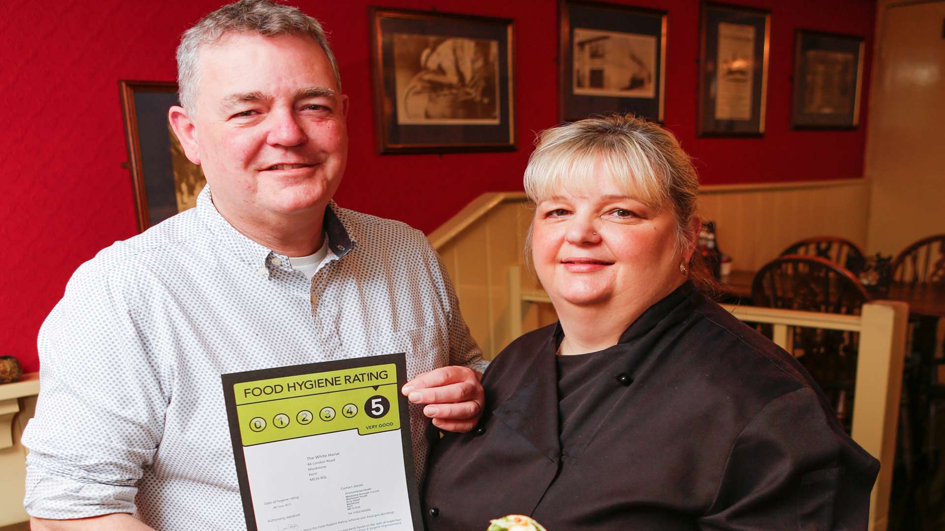 Lee and Sandra Palmer of the White Horse have a top hygiene rating