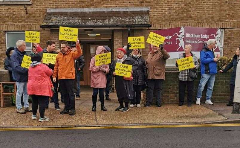 People protesting about the sudden closure of Blackburn Lodge care home in Sheerness