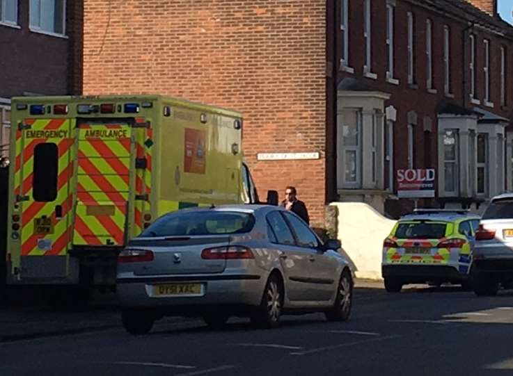 Police and an ambulance at the scene of the burglary in Wincheap