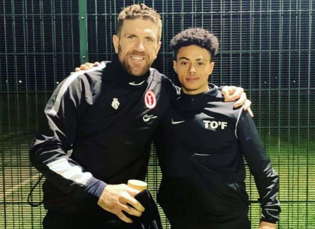 Tristan with former Brighton and Hove Albion and Egypt defender Adam El-Abd. Picture: EMC Academy